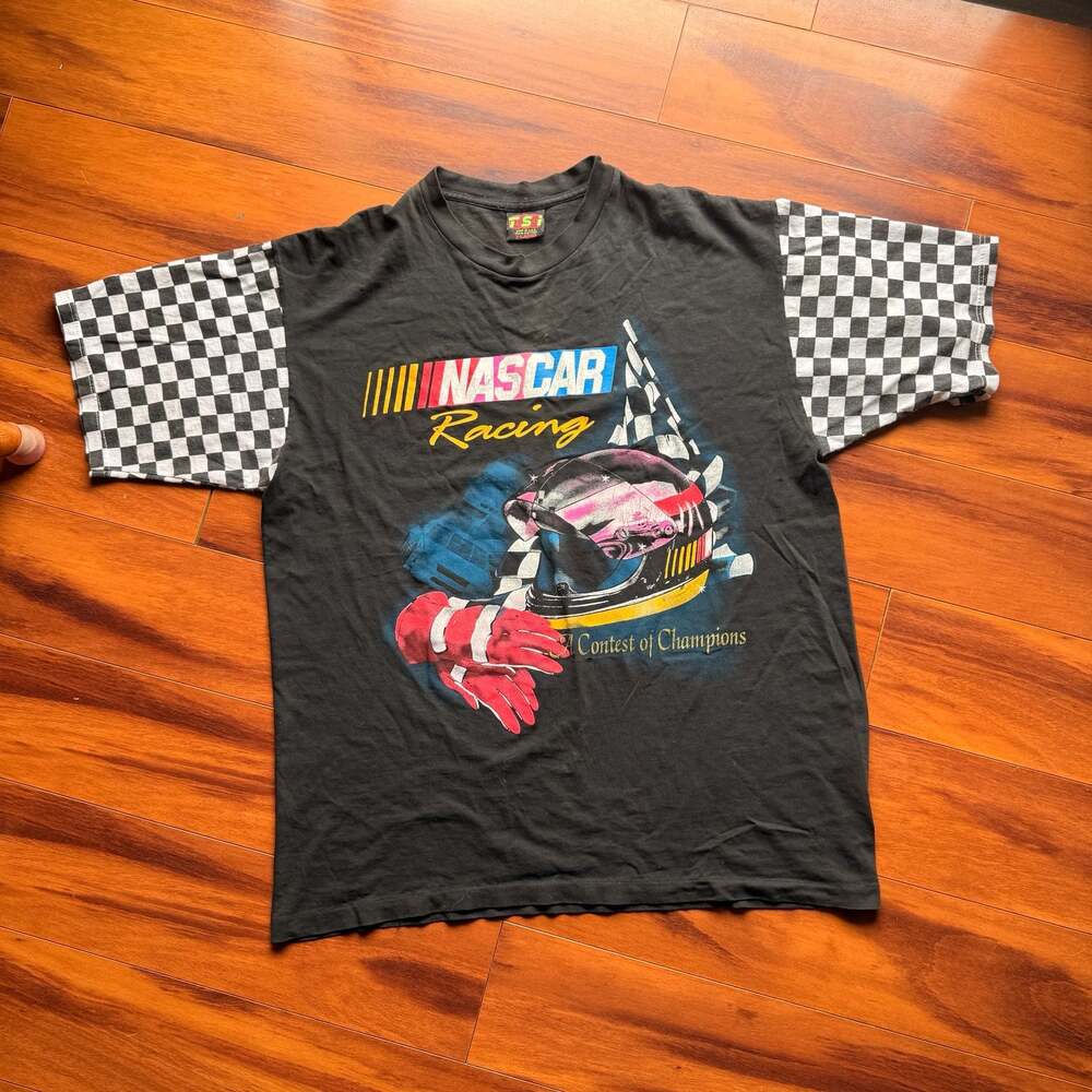 Vintage 90s NASCAR Racing Contest of Champions T-Shirt XL Checkered Sleeves